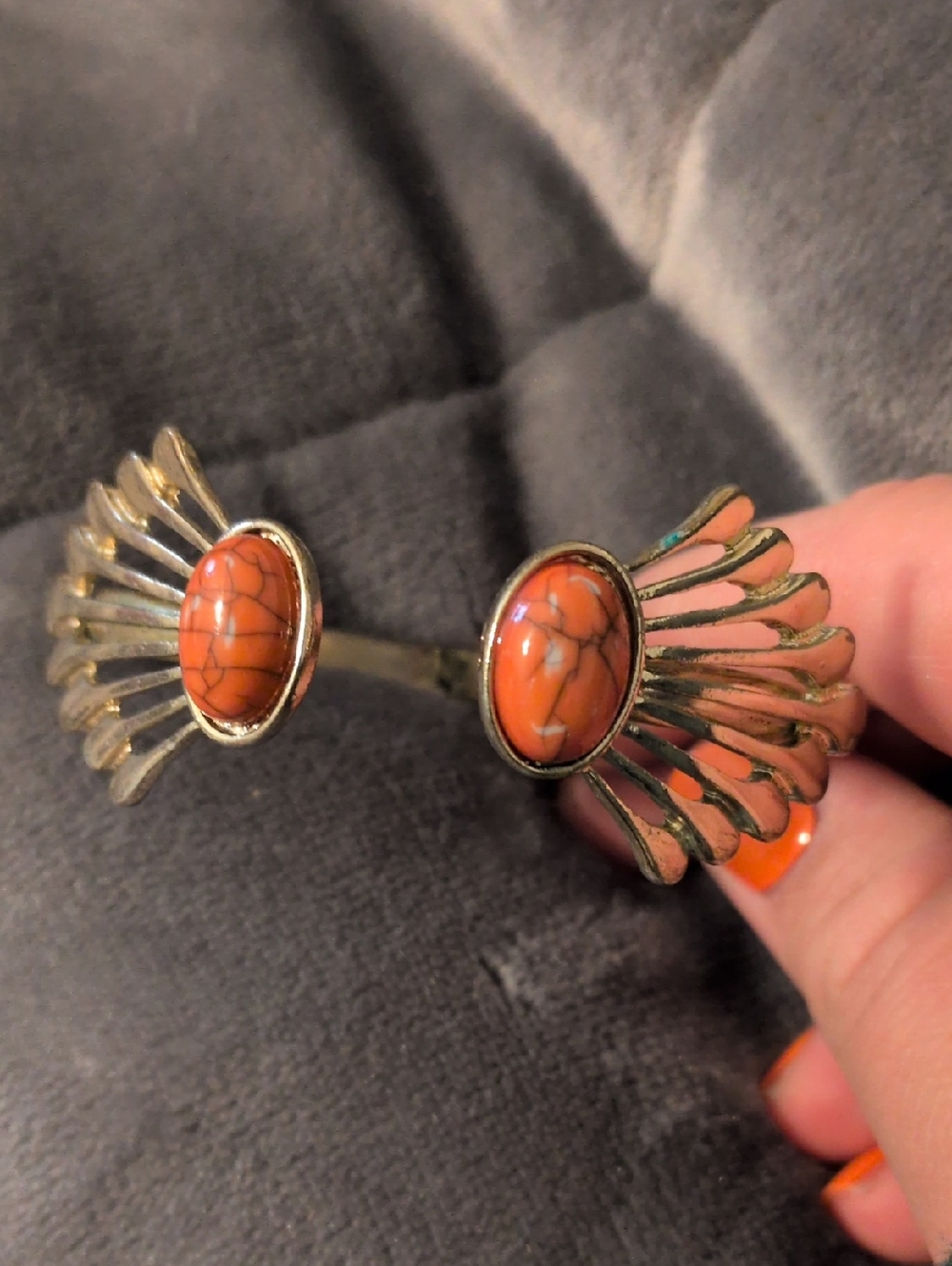 ✨Gold-Tone Open Cuff Bracelet with Orange Oval Stones